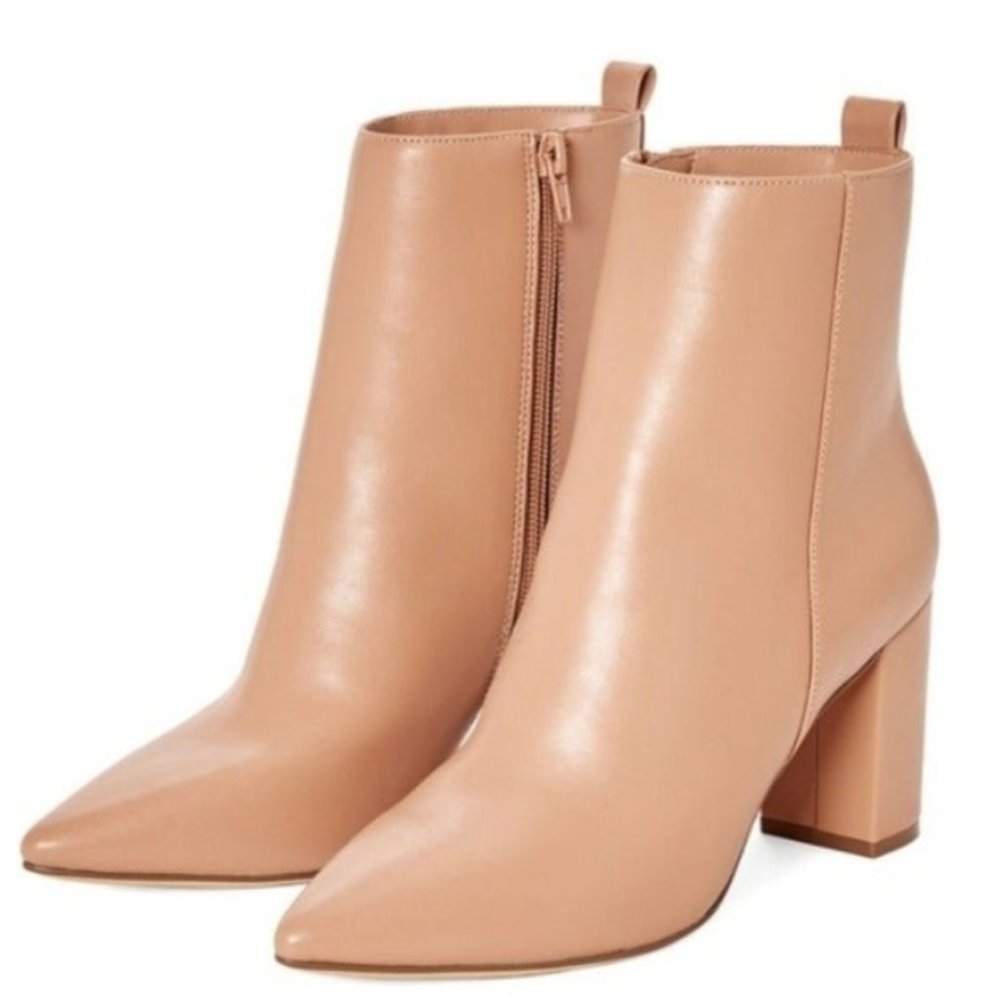Nude Ankle Pointed Toe Zippered Boots | 8